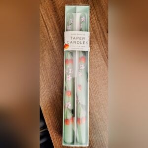 Anthropologie Hand Painted Tapered Candles Green Floral Set of 2